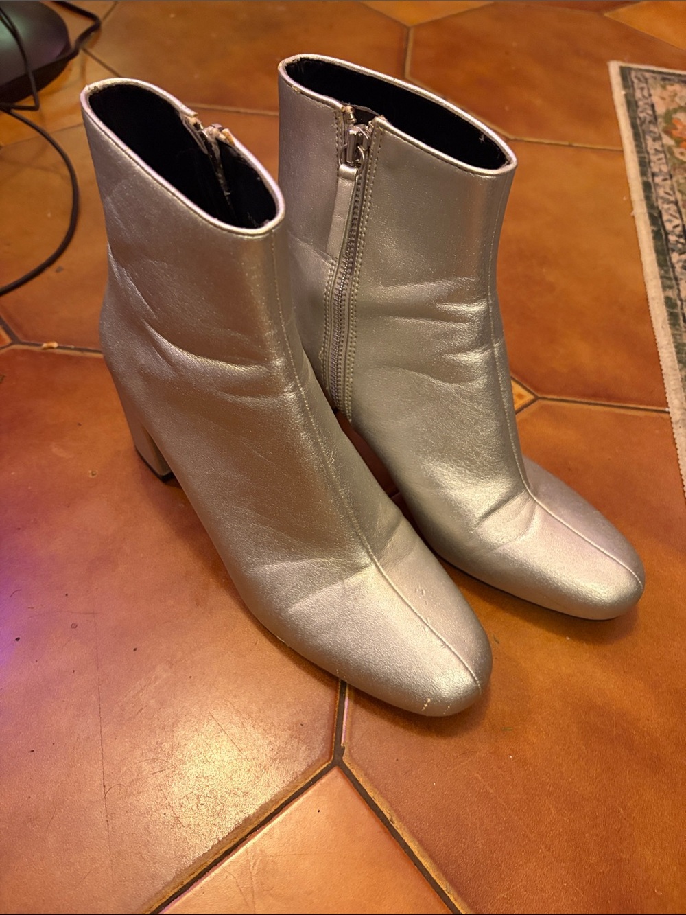 Zara Silver Metallic Ankle Boots with Side Zip